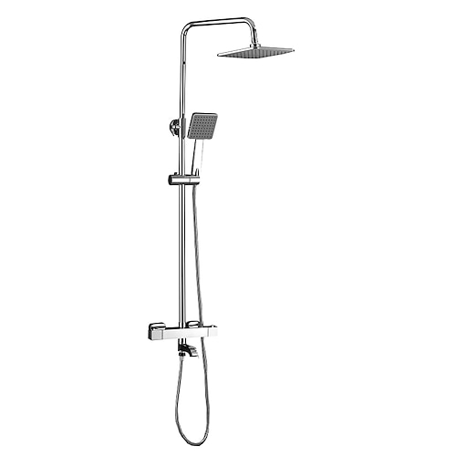 Duscharmatur, Regenduschkopfsystem / Thermostat-Mischventil-Set – Handbrause inklusive, ausziehbare Regendusche, zeitgenössische galvanisierte Halterung, Keramikventil, Badewanne, Dusche, Image