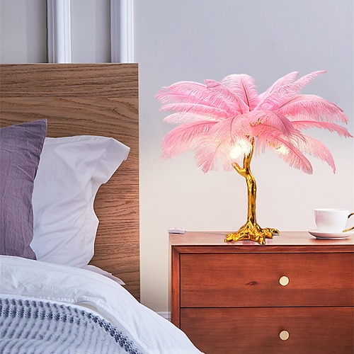 led feder tischlampe straußenfeder neben lampe 60cm rosa weiß blau hochzeit weihnachten dekorativ lichter geburtstag Image
