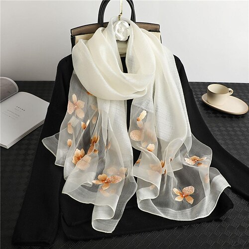 Damen Rechteckiger Schal Strasse Täglich Verabredung Weiß Lila Schal Blumen Image