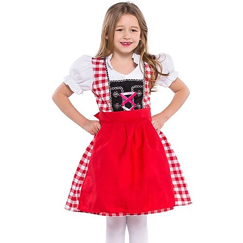 Oktoberfest Dirndl Trachtenkleider Dirndlbluse Oktoberfest / Bier Bayerisch Bayerisch Wiesn Traditioneller Stil Wiesn Mädchen Stoff im traditionellen Stil Oberteil Kleid Schürze Image