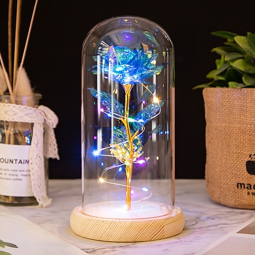 Geschenke zum Frauentag, farbiges Gold, Glasabdeckung, Goldfolie, Rose, kreatives Festival und Valentinstagsgeschenk, Simulation eines ewigen Trockenblumenstraußes, Muttertagsgeschenke für Mama Image