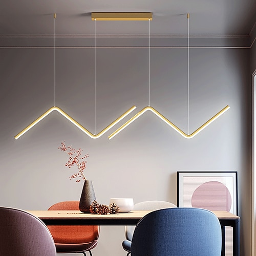 2-flammig 90cm LED Pendelleuchte dimmbar geometrische Formen Liniendesign Kronleuchter minimalistischer nordischer Stil Restaurant Büro Bar Wohnzimmerlampe 100-240V Image