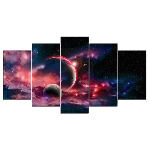 Ungerahmte 5 Panels, Weltraum, Universum, Erde, Lichtgemälde, Leinwandkunst, Gemälde, Wandkunst Image