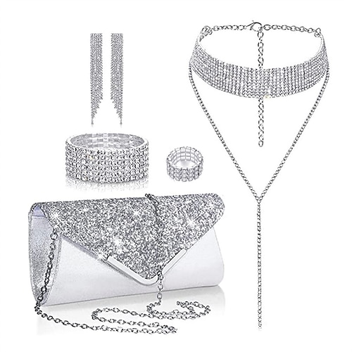 Braut Diamant Landmine Abendtasche Voll von Diamantkrallenketten Quastenarmbändern Ohrringen Halsketten Vierteiliges Schmuckset Weihnachtsgeschenk Image