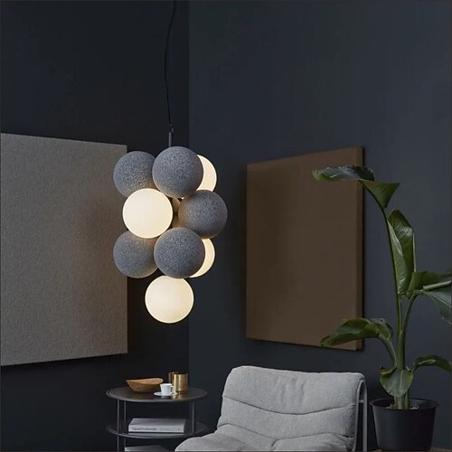 Künstlerischer Stil, Samtstoff, PVC, einfache molekulare Pendelleuchte mit Kugel, Schlafzimmer-Nachttisch-Restaurant-Pendelleuchte, kreative molekulare runde Kugel-Pendelleuchte Image
