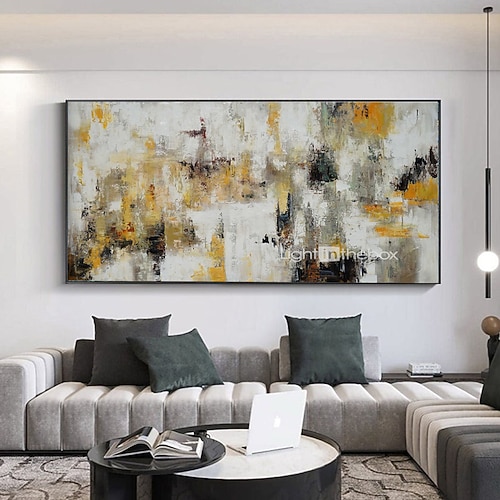 Handgefertigtes Ölgemälde auf Leinwand, Wandkunst, Dekoration, abstrakte Messermalerei, Landschaft, gelb, für Wohnkultur, gerollt, rahmenlos, ungedehnt Image