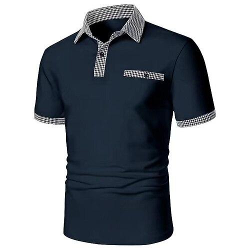 Herren Poloshirt Golfhemd Verabredung Urlaub Kargen Knopf Kurze Ärmel Modisch Kariert / Gestreift / Chevron Solide / einfarbig Sommer Dry-Fit Schwarz Weiß Marineblau Himmelblau Poloshirt