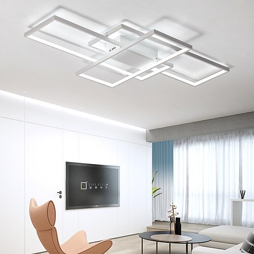 LED-Deckenleuchte quadratische Form geradliniges Design 90cm Einbauleuchten Aluminium modern zeitgenössisch lackiert Wohnzimmerleuchte 110-240v nur dimmbar mit Fernbedienung Image