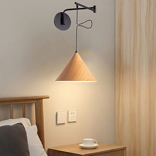 LED-Innenwandleuchte, 3 Lichtfarben, faltbare Schwingarm-Wandleuchte, moderne Nachttisch-Wandleuchte, Lampenschirm aus Holz, Beleuchtungskörper, kreative moderne Innenwandleuchten, Wohnzimmer, Image