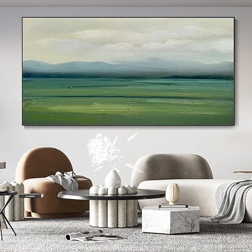 Handgefertigtes Ölgemälde auf Leinwand, Wandkunst, Dekoration, zeitgenössische abstrakte grüne Bauernhoflandschaft für Heimdekoration, gerolltes, rahmenloses, ungedehntes Gemälde Image