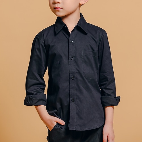 Jungen 3D Feste Farbe Hemden Langarm Frühling Herbst Modisch Cool kinderkleidung 3-13 Jahre Formal Innen Regular Fit Image