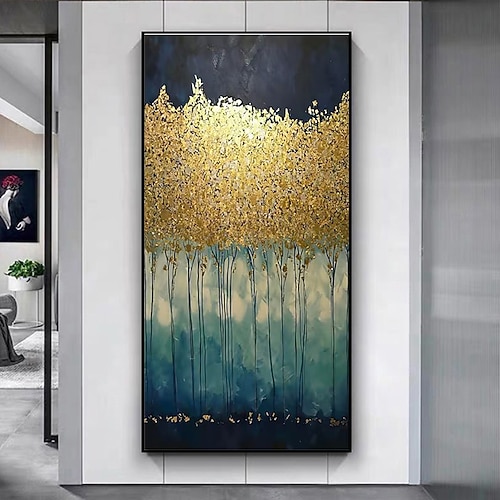 handgemachte ölgemälde leinwand wandkunst dekoration abstrakter goldener baum für wohnkultur gespannter rahmen hängende malerei 4590cm/50100cm Image