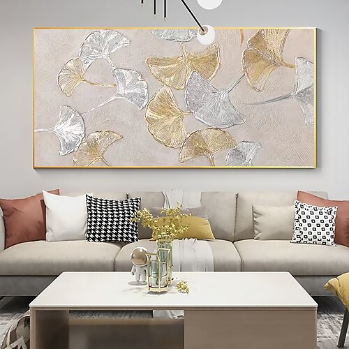 Handgefertigtes Ölgemälde auf Leinwand, Wandkunst-Dekor, originales Blattgold-Blumenkunstgemälde für die Inneneinrichtung mit gespanntem Rahmen/ohne Innenrahmen-Gemälde Image