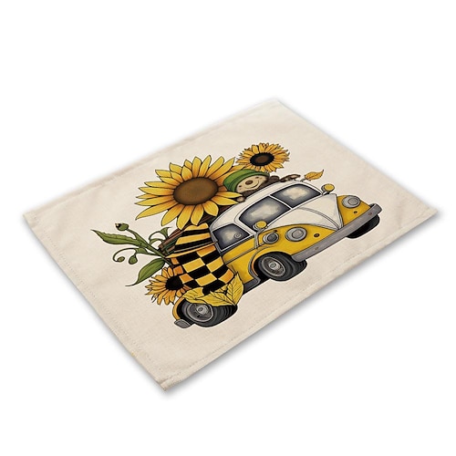 Sonnenblumen-Tischsets, hitzebeständig, Bauernhaus-Tisch-Tischset, schmutzabweisendes Tischset, Tischset für Hochzeit, Küche, Esstisch, Dekoration für drinnen und draußen
