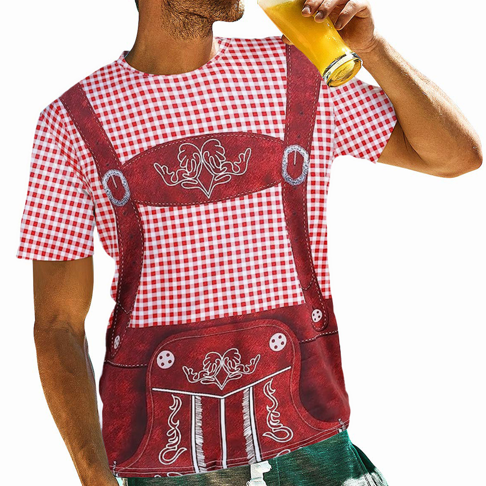 T-Shirt Lederhosen 3D Bayerisch Streetstyle T-Shirt Ärmel Grafik für Herren Erwachsene 3D-Druck für Oktoberfestbier Party Alltagstauglich Image