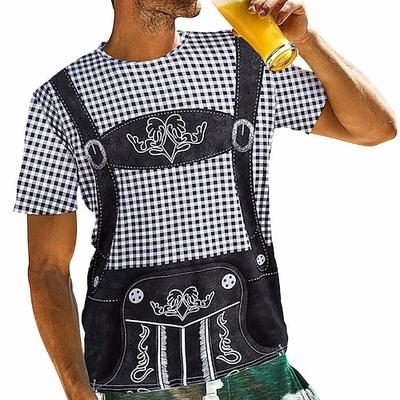 Oktoberfestbier Bayerisch T-Shirt-Ärmel Lederhosen 3D Grafik Für Herren Erwachsene Oktoberfestbier 3D-Druck Party Casual Image