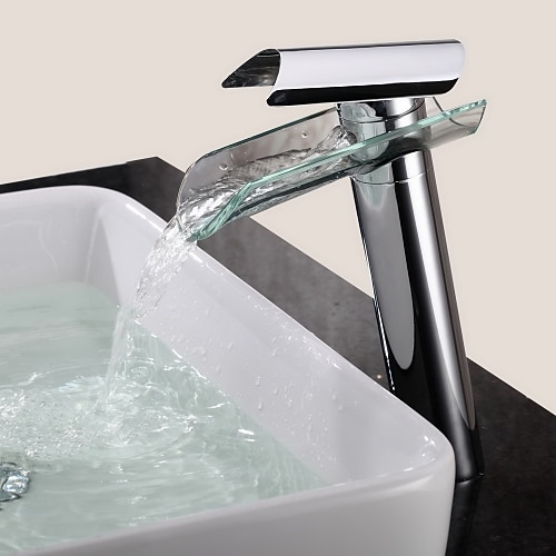 Waschbecken Wasserhahn - Wasserfall Chrom Centerset Einloch / Einhebel EinlochBadarmaturen / Messing