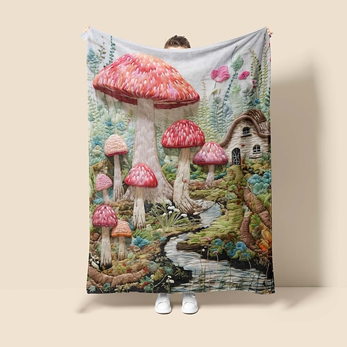 Pilz-Quilt-Kunst-Muster, große Decke, superweiche Überwurfdecke, Neuheit, Flanell, warm, 3D-Druck, alle Jahreszeiten, Raumdekoration, Geschenke, große Decke Image