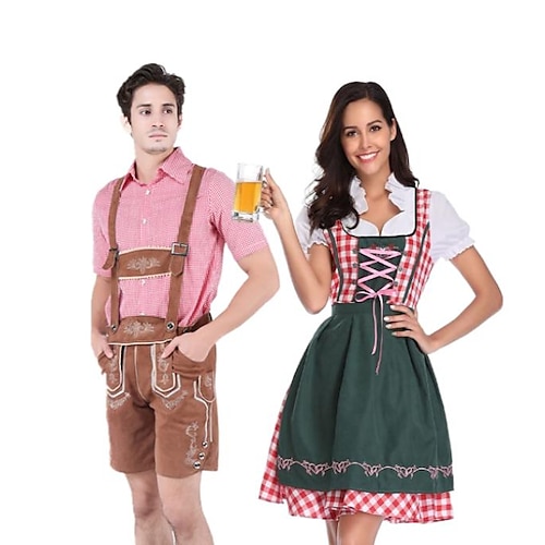 Paare Oktoberfest Bier Kostüm Bluse Hemd Dirndl Kleid Lederhosen Bayerisches Paar Oktoberfest Paar Deutsch München Wiesn Herren Damen Trachtenrock Oberteil Schürze Halloween Karneval Image