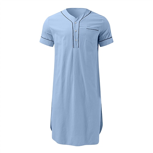 Herren Freizeitkleidung Nachthemd Einfarbig Stilvoll Komfort Kimono-Morgenmäntel Täglich Heim Polyester Weich Atmungsaktiv V Ausschnitt Kurzarm Tasche Sommer Frühling Schwarz Weiß Image