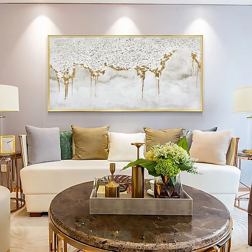 Handgefertigtes Ölgemälde auf Leinwand, Wandkunst, Dekoration, modernes abstraktes Gold für Wohnkultur, gerolltes, rahmenloses, ungedehntes Gemälde Image