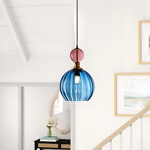 Glas-Pendelleuchte im nordischen Stil, kreativer Hängelampenschirm aus farbigem Glas, Unterputz-Deckenleuchter, einzelne Pendelleuchte mit E27-Schraube, Café-Dekorationsbeleuchtungskörper 110–240 V Image