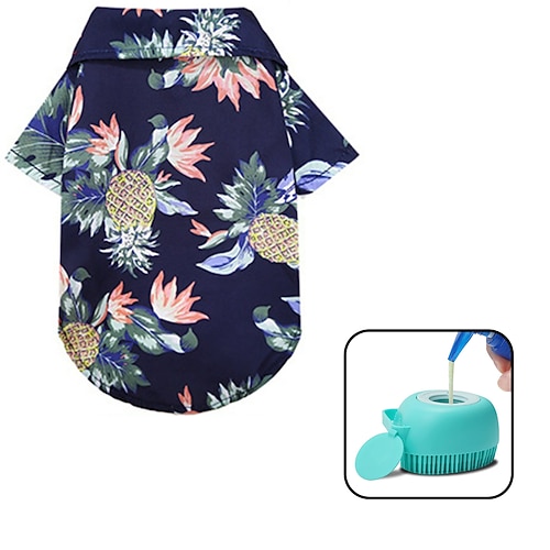 Hawaiihemd für Hunde, 2-teilig, Welpenkleidung mit Hundebadebürste für kleine, mittelgroße und große Hunde, atmungsaktives Hunde-T-Shirt mit Kokosnussbaummotiv für Jungen Image