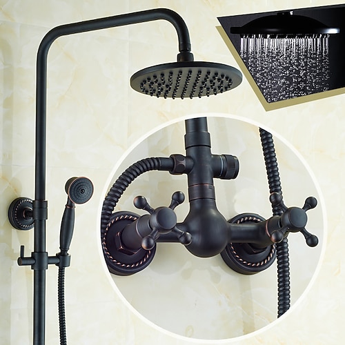 Vintage-Duscharmatur-Set, Duschsystem 8 Regenduschkopf-System-Kit, Handbrause inklusive Regendusche im antiken Stil, galvanisierte Außenmontage, Messingventil, Badewannen-Duschmischbatterien Image