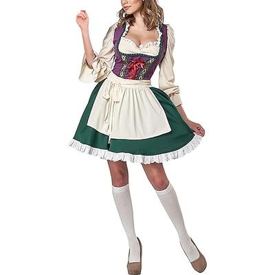 Karneval Oktoberfestbier Kostüm Dirndl Trachtenkleider Oktoberfest / Bier Bayerisch Wiesn Traditioneller Stil Wiesn Damen Stoff im traditionellen Stil Kleid Schürze Image
