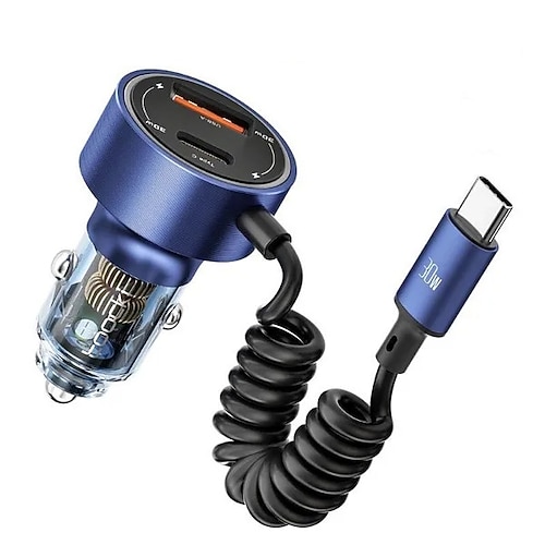 60-W-Dual-Port-Gurt-Typ-C-Line-transparentes Autoladegerät mit 1 m Typ-C-Datenkabel PD3.0 QC3.0 Schnellladung für iPhone Samsung Huawei Xiaomi Mobiltelefon Auto erforderliches Ladegerät
