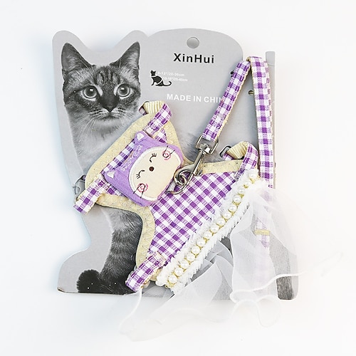 Hunde Katzen Geschirre Leinen Einstellbar Tragbar Langlebig Outdoor Gehen Plaid Image