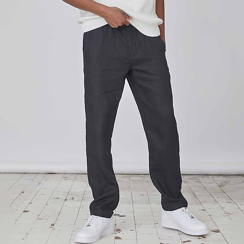 Herren Leinenhosen Hose Sommerhose Tasche Einfach Komfort Atmungsaktiv Täglich Lässig Schwarz Weiß Image