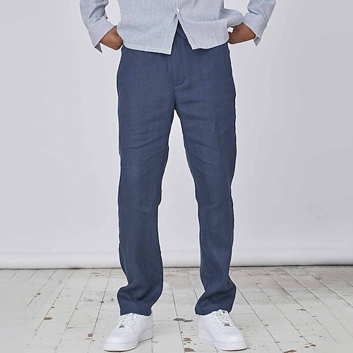 Herren Leinenhosen Hose Sommerhose Tasche Einfach Komfort Atmungsaktiv Täglich Lässig Schwarz Weiß Image