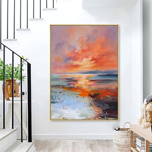 Ölgemälde, handgemaltes Wandbild, Kunst, abstraktes Messergemälde, Landschaft, Meerblick, Heimdekoration, dekorative Rolle, Leinwand, rahmenlos, ungedehnt Image
