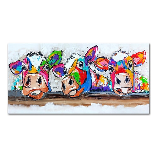 Mintura handgefertigte Kuh-Ölgemälde auf Leinwand, Wandkunst, Dekoration, modernes abstraktes Tierbild für Wohnkultur, gerolltes, rahmenloses, ungedehntes Gemälde Image