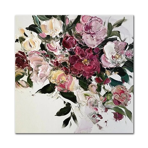 Hang-Ölgemälde Handgemalte Quadratisch Stillleben Blumenmuster / Botanisch Modern Fügen Innenrahmen Image