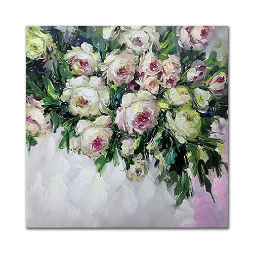 Hang-Ölgemälde Handgemalte Quadratisch Stillleben Blumenmuster / Botanisch Modern Fügen Innenrahmen Image
