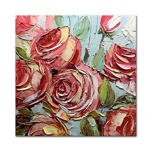 Hang-Ölgemälde Handgemalte Quadratisch Stillleben Blumenmuster / Botanisch Modern Fügen Innenrahmen Image