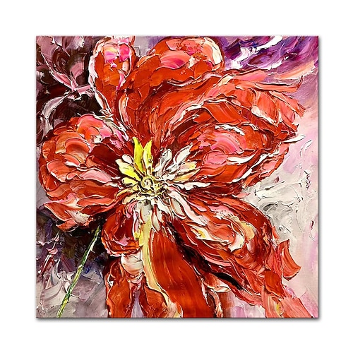 Hang-Ölgemälde Handgemalte Quadratisch Stillleben Blumenmuster / Botanisch Modern Fügen Innenrahmen Image