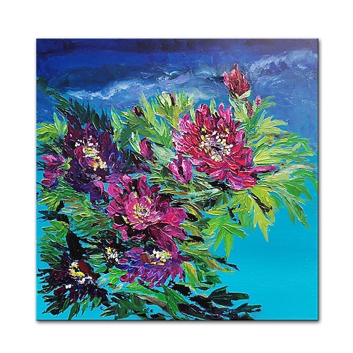 Hang-Ölgemälde Handgemalte Quadratisch Stillleben Blumenmuster / Botanisch Modern Fügen Innenrahmen Image