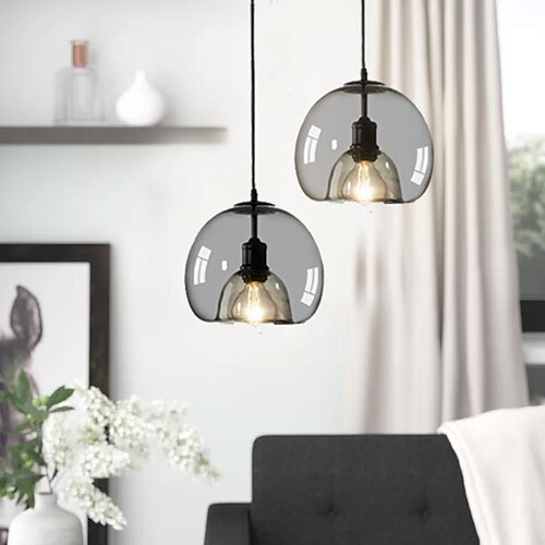 LED Pendelleuchte moderne Glas Kücheninsel Licht 23 cm Vintage Metall geschichtet geometrisch grau lackiert Land Wohnzimmer Schlafzimmer Esszimmer Küche Lichter Image