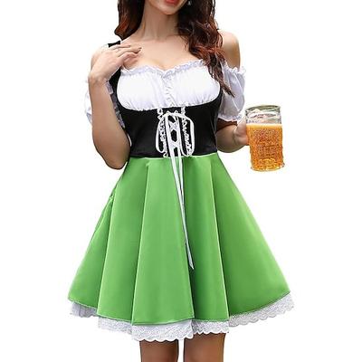 Halloween Karneval Oktoberfestbier Kostüm Kleid Cosplay Kostüm Dirndl Oktoberfest / Bier Kleider Cosplay Bayerisch Wiesn Damen Karneval Festival Stoff im traditionellen Stil Kleid Schürze Image