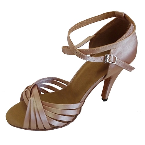 Damen-Latein-Tanzschuhe aus violettem Satin – Riemchen-Ballsaal-Pumps mit offener Spitze und Fesselriemen für Salsa, Tango und Auftritte Image