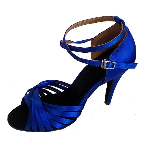 Damen-Latein-Tanzschuhe aus violettem Satin – Riemchen-Ballsaal-Pumps mit offener Spitze und Fesselriemen für Salsa, Tango und Auftritte Image