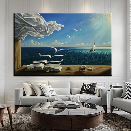 berühmtes ölgemälde salvador dali wandkunst leinwand die wellen buch segelboot heimdekoration dekor gerollte leinwand kein rahmen ungedehnt Image