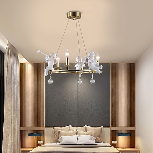 Bauernhaus-Kerzenleuchter Engel 3/6-flammig 55/70 cm für Wohnzimmer, rustikale Industrie-Deckenpendelleuchte, Vintage-Deckenhängelampe für Schlafzimmer, Flur, Küche, Esszimmer, Foyer, 110–240 V Image