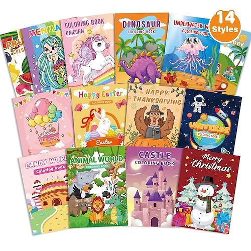 14-teiliges Malbuch zum Ausdrucken, Malbuch zum Ausdrucken für Studenten, Mädchen, Jungen, Cartoon-Stickerbuch
