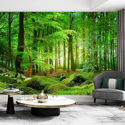 Coole Tapeten, Natur, Wald, Tapete, Wandbild, Landschaft, grün, Aufkleber, abziehbar, abnehmbares PVC/Vinyl-Material, selbstklebend/Klebstoff erforderlich, Wanddekoration für Wohnzimmer, Küche, Image