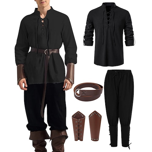 Mittelalterlich Renaissance 17. Jahrhundert Rüstung Outfits Hemd Pirat Ritter Wikinger Ranger Elfen Kostüm Herren Vikinger Fantasie Halloween Karneval Leistung LARP Renaissance-Messe Erwachsene Hemd Image