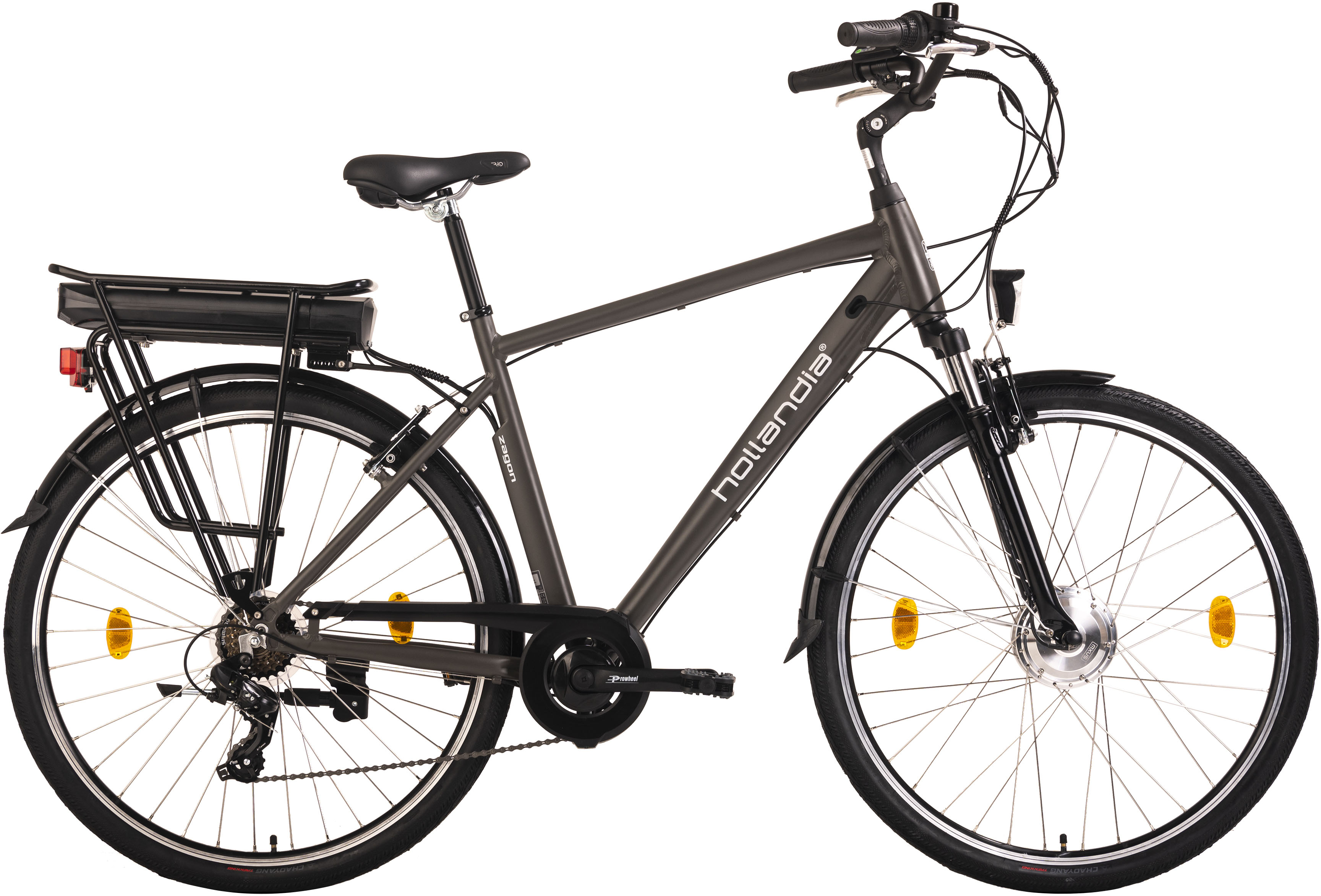 E-Bike HOLLANDIA "Zagon" Gr. 53, grau (anthrazit, schwarz), Elektrofahrräder, 53cm, 28 Zoll (71,12cm), Pedelec, Elektrofahrrad für Damen u. Herren Image